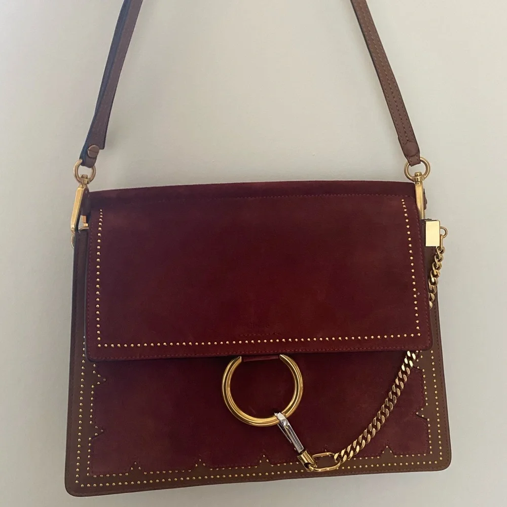 CHLOE Medium Faye Bag in Brown Suede and Leather - Picture 6 of 11